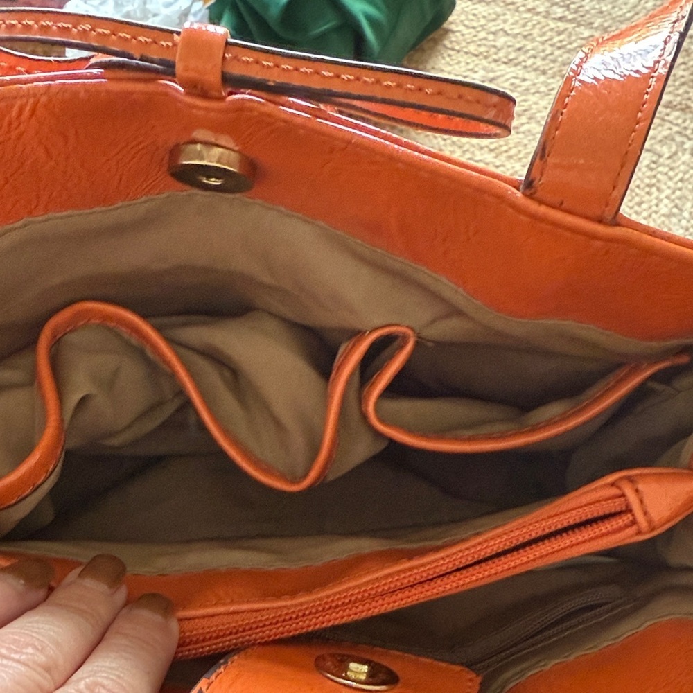 Liz Claiborne Orange Faux Leather Tote Bag - Picture 10 of 11